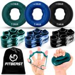 FitBeast Grip Strength Trainer, Finger Exerciser, Forearm Strengthener 9-Piece Kit, Hand Grip Strengthener Targeted Strength, Relief & Recovery, Deep Blue