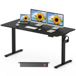 FLEXISPOT 160 x 80cm Electric Standing Desk ONE PIECE Height Adjustable Desk Sit Stand Desk with 4 Memory Smart Panel and Backpack Hook for Home Office, (Black Frame+Black Desktop)