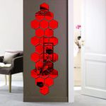 Bikri Kendra - Art BK189, Hexagon 24 red - 3D Acrylic Mirror Stickers for Wall Self-Adhesive, Glass, Hexagonal