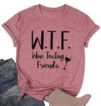 TSIIUO Women's WTF Wine Tasting Friends T-Shirt Funny Drinking Party Short Sleeve Summer Tees Casual Tops, Pink, X-Large