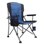 Neloheac High Back Camping Chair 180kg Heavy Duty with Padded Armrests, Outdoor Portable Folding Chair with Cup Holder and Storage Pocket Picnic Lawn Beach, Blue