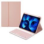 iPad 10th Generation 2022 10.9 Keyboard Case - Concave Keys - Detachable Bluetooth Keyboard Slim Leather Folio Smart Cover with Pencil Holder (Pink)