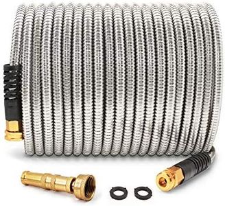 Cesun 50FT 304 Stainless Steel Metal Garden Hose - Heavy Duty Water Hose for RV, Outdoor Yard, Lightweight - Flexible & Never Kink