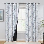 FMFUNCTEX 100% Blackout Curtains for Bedroom, Blue on White Curtains 84 Inches Long for Living Room, Tree Branch Pattern Print Curtain Panels, Thermal Insulated Drapes Grommet Window Curtains 2 Panels