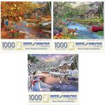 Bits and Pieces - Value Set of Three (3) 1000 Piece Jigsaw Puzzles for Adults - Puzzles Measures 20" x 27" (50.8 cm x 68.6 cm) - 1000 pc Autumn, Spring, Winter Cabin Jigsaws by Bigelow Illustrations