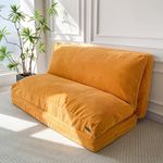 MAXYOYO Bean Bag Bed Folding Corduroy Sofa Chair Foam Filling Extra Thick 4 Fold Floor Couch Matress for Adults, Includes Removable and Machine Washable Cover for Living Room, Orange, 135x240 cm