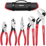ARROW 5PCS Pliers Set, 6" Slip Joint, 7" Diagonal, 8" Needle Nose Pliers, 8"&10" Groove Joint with Non-slip Handle, Portable Rolling Bag With Handle, Premium Carbon Steel