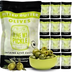 Olive My Pickle Green Olives Pitted Butter 192 oz | 12 Pack Bundle of Healthy Live Culture Castelvetrano Olives Pitted for Gut Health | Perfect Olive Snack Packs for Paleo Diets & More - 16oz per bag
