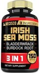 Organic Irish Sea Moss Capsules with Bladderwrack & Burdock Root - 2000mg per Serving for Body Management, Immune System, Joint Health & Energy Production - 150 Vegan Capsules for 50 Servings