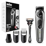 Braun Beard Trimmer Series 5 & Hair Clippers with Gillette Fusion5 ProGlide Razor, 39 Length Settings, UK 2 Pin Plug, BT5260, Black/Silver