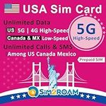 USA Prepaid SIM Card (Use T-Mobile network)|Unlimited 5G/4G Internet Data in USA (Hawaii included)+Unlimited low-speed Data in Canada and Mexico|Unlimited Calls and Texts among US, CA and MX (6 Days)