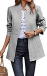 CCTOO Women's Coat Casual Open Front Blazer Long Sleeve Stand Collar Solid Trench Business Work Office Jacket Outwear 147 Light Gray Medium