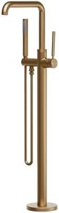 GRANDJOY Brushed Gold Freestanding Bathtub Faucet with Hand Shower, Single Handle High Arc Spout, Solid Brass & 304 Stainless Steel Tub Filler, Floor Mount