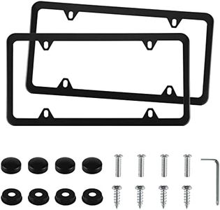 GaRhomxy License Plate Frames, 2 PCS 4 Holes Stainless Steel License Plate Holder, Car Licenses Plate Covers Protector Frame for Plates with Screw Caps, Automotive Exterior Accessories (Black)