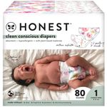 The Honest Company Club Box Diapers with TrueAbsorb Technology, Rose Blossom & Sliced Fruit, Size 1, 80 Count