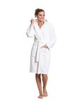 Turkuoise Women's Turkish Cotton Hooded Robe, Terry Hooded Bathrobe, White, Small