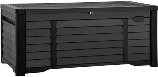 DWVO Outdoor Louver Storage Deck Box w/120 Gallon Capacity, Large Storage Box for Outdoor Pillows, Garden Tools and Pool Supplies, Resin, Waterproof, Lockable (Black)