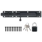 SAYAYO Garden Gate Bolts Locks with Padlock & 4 Keys for Wooden Gates Black Slide Gate Latch for External Doors Heavy Duty Solid SUS304 Stainless Steel, 230MM Length, 19MM Dia Bar, EMST8100-B