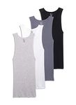 Jockey Men's Undershirt 100% Cotton A-Shirt Tank - 4 Pack, Black/Lantern Grey/Grey Heather/White, L