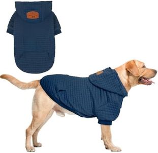 BEAUTYZOO Small Dog Hoodie Sweater with Pockets, Dog Clothes for Small Medium Dogs Boy Girl, Waffle-Like Laminated Cotton Pet Coats with Hat and Leash Hole, Navy Blue L