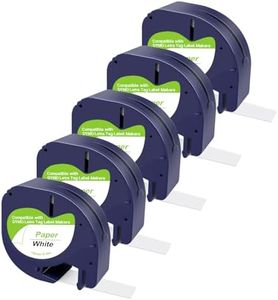 CNMTCCO Ruban pour Étiqueteuse Compatible pour Dymo LetraTag Ruban, 12mm x 4m Noir sur Blanc Ruban, Recharge Dymo Ruban pour LetraTag LT-100T XR LT-100H LT-110T, Papier White Label 91220 (5)