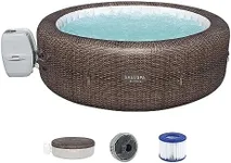 Bestway SaluSpa St Moritz Large Round AirJet 7 Person Inflatable Hot Tub Portable Outdoor Spa with 180 Soothing AirJets and Cover, Brown