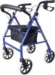 Ultra Lightweight Folding Mobility Aids - Mobility Walker Rollator 4 Wheel with Padded Seat, Lockable Brakes and Bag, Walking Frame for The Elderly or Disabled (Blue)