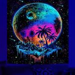 Avinyl Black Light Moon Nature Tapestry, UV Reactive Cool Tree Tapestries Wall Hanging, Summer Forest Funny Tapestry, Blacklight Coconut Tropical Tapestry for Bedroom Living Room yue Dorm 51x60in