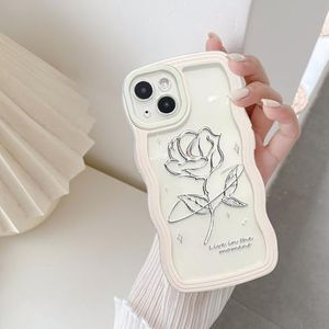 UEEBAI Wave Frame Case for iPhone 13 6.1 inch Phone Case,Cute Wave Frame Slim Fit Shockproof Phone Bumper Cover Soft Pretty Curly Wavy Case for Women Anti-Scratch TPU Case for Girl - White Rose