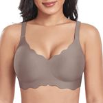 MOEOZLLO V Neck Floral Bras for Women Wireless Jelly Strip Bralette for Women T-Shirt Bra No Underwire Cross Back Adjustable Bra Grayish Brown-M