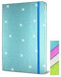 GINMLYDA A5 Glitter Notebook, Hardcover 160 Pages Never Peel Off Sparkle Glitter Lined Journal Notebook for Women Girls Writing Note Taking Works School Gift (Blue-8.3 x 5.7 Inches)