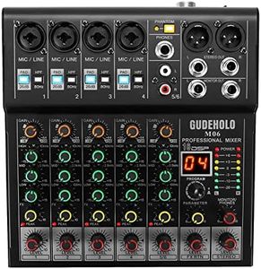 GUDEHOLO 6-Channel Professional DJ Audio Mixer, DJ Controller Sound Mixer DSP 16 Preset Effects, Ideal for Home Party and Karaoke