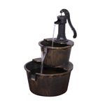 Alpine Corporation 69 cm Tall 2-Tier Barrel and Pump Waterfall Fountain, Bronze Finish