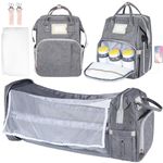 Baby Changing Bag, Diaper Bag, Large Nappy Backpack with Portable Changing Mat and Foldable Cot, Multifunctional Waterproof Baby Travel Bag for Mum and Dad (Dark Gray)