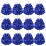 12PCS Cheerleading Pom Poms Metallic Foil Cheer Pom Poms with Baton Handle for Game Sports Squads Dancing Party Football Basketball Club Spirit Sports Stage Performance Celebration Blue Red Silvery (Blue)