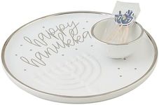 Mud Pie Latke Serving Set CHIP Bowls, platter 10 1/2" dia | dip 2 1/2" x 3 1/2" dia, SILVER