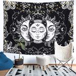 NOKHWAL Tapestry Wall Hanging Sun Moon Tarot Tapestry Handmade Printed Design Cotton Wall Hanging Tapestry Wall Hanging Wall Décor Poster (A, 84x54 Inches)