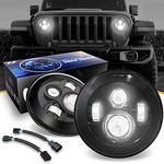 NUVISION LIGHTING NVL-HL-001 7 inches LED Projector Headlight High Low Beam Compatible with 97-17 Jeep Wrangler JK TJ LJ CJ 18 Wrangler JK with Wiring Harness (Left & Right) DOT Approved