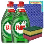 Dishwashing Bundle with 2x Fairy Liquid Washing up Liquid Original 320ml, 2x Sponge Scourer, 2x All Purpose Cleaning Cloths and 1x Wonder Bundles Leaflet