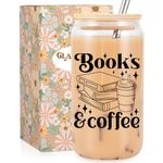 Fairy's Gift Books & Coffee Glass Cup with Lid Straw, Book Lovers Gifts for Women Men, Book Club Bookish Gifts, Iced Coffee Cup - Christmas, Birthday Bookworm Gifts for Book Lovers Reader