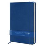 ALDIVO Blue Leather Cover Hardbound Notebook Diary with Elastic Lock | 192 Ruled Pages | Size A5 | Personal Journal Diary for Office