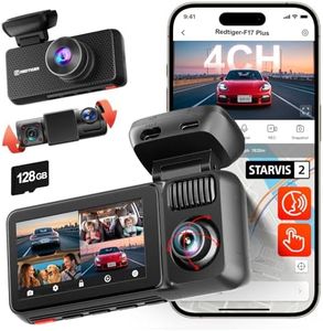 REDTIGER F17 Plus 4 Channel Dash Cam 2.7K+1080P*3, STARVIS 2, 128GB Card Included, 360° Front Inside and Rear Cabin Car Camera, IR Night Vision, 5GHz WiFi GPS, Voice Control, Touchscreen, Parking Mode