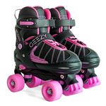 GEEZY Kids Roller Skates for Girls Adjustable Roller Skates for Boys 4 Wheel Quad Skates Black & Pink Adjustable Sizes (UK 5-7 / Eur 38-41)