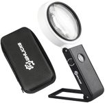 Hands-Free Magnifying Glass with Light and Stand, 32 LED Foldable Loupe, 10X 25X Illuminated Magnifier with Storage Case, Cleaning Cloth for Seniors, Jewelry, Close Work, Powered by Battery or USB