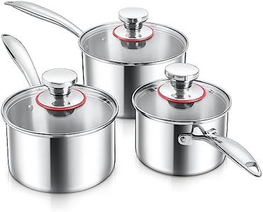1/2/3QT Saucepan with Lid Set of 3, E-far Stainless Steel Sauce Pan Pot for Cooking Pasta Warming Milk Boiling Water, Small Triply Metal Cookware for Kitchen, Induction Ready & Heavy Duty