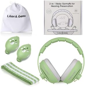Lilian&Gema 2-in-1 Baby Ear Muffs Noise Protection, Adjustable Headphones with Stretchy Band, Noise Cancelling for Toddlers up to 4 Years, Airplane Essentials/Outdoor, Green
