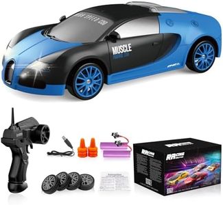 Remote Control Car RC Drift Car 2.4GHz 1:24 Scale 4WD 15KM/H High Speed Model Vehicle with LED Lights Drifting Tire Racing Sport Toy Car for Adults Boys Girls Kids Gift 2Pcs Rechargeable Batteries