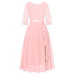 Girl Dress Crewneck A-Line Dresses Elegant Vintage Formal Long Bridesmaid Flower Dress Girls Chiffon Party Dress(Pink,11-12Y