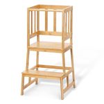 COSYLAND Kitchen Nursery Step Stool for Kids Toddlers Children,Standing Tower for Kitchen Counter, Mothers' Helper Kids Learning Stool,Made of Natural Solid Bamboo(Natural)