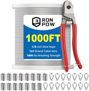 RONPOW 1/8 Inch Stainless Steel Wire Rope, 1000FT, 7x7 Strand, 1800lbs Breaking Strength, Silver